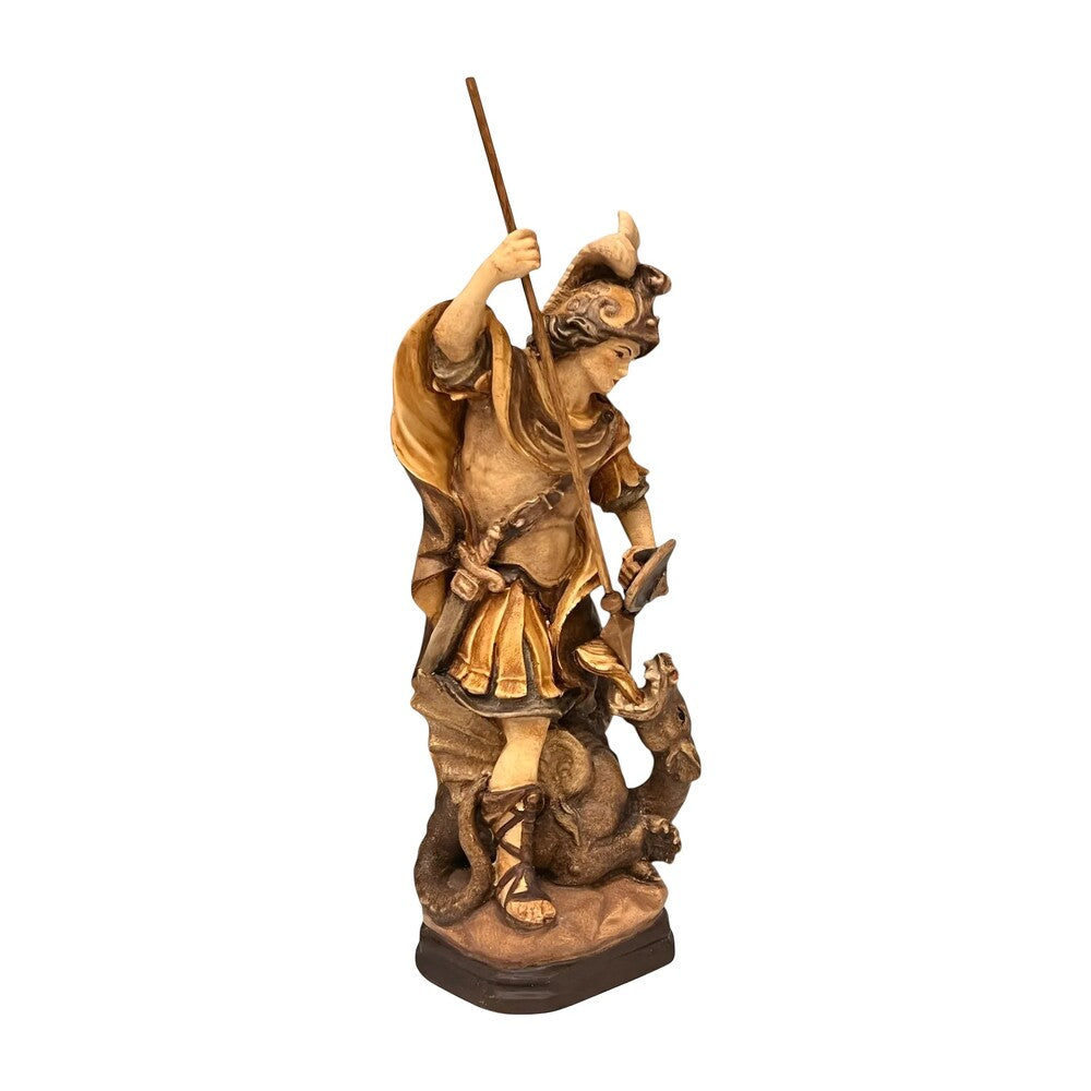 Artistic Sculpture St. George and the Dragon in Carved Wood | Val Gardena