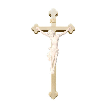 Crucifix with Christ and Baroque Stylized Cross, Carved in Val Gardena Wood
