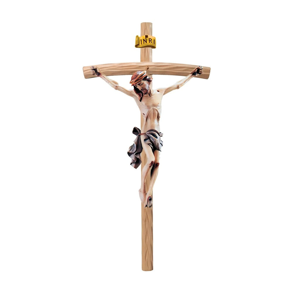 Body of Christ on Curved Cross Handcrafted Val Gardena Wood