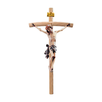Body of Christ on Curved Cross Handcrafted Val Gardena Wood