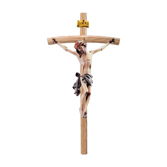 Body of Christ on Curved Cross Handcrafted Val Gardena Wood