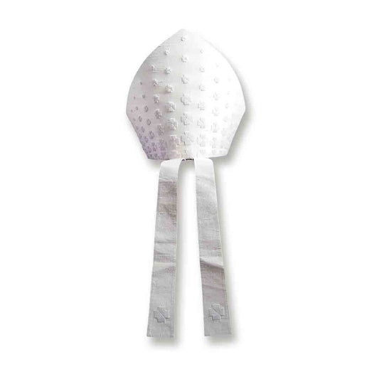Pure Silk White Embroidered Mitre - PBM026MO