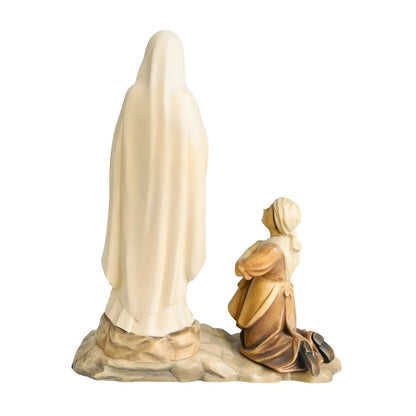 Statue Madonna of Lourdes with Bernadette in Val Gardena Wood