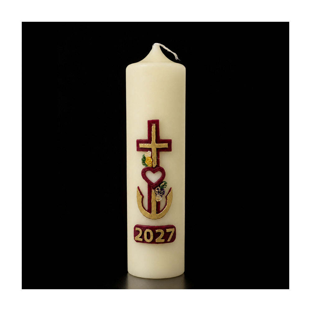 Cross with Heart Home Paschal Candle - 3" x 12"