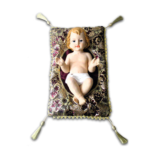 8" Baby Jesus with Burgundy Velvet Pillow SFBJ5
