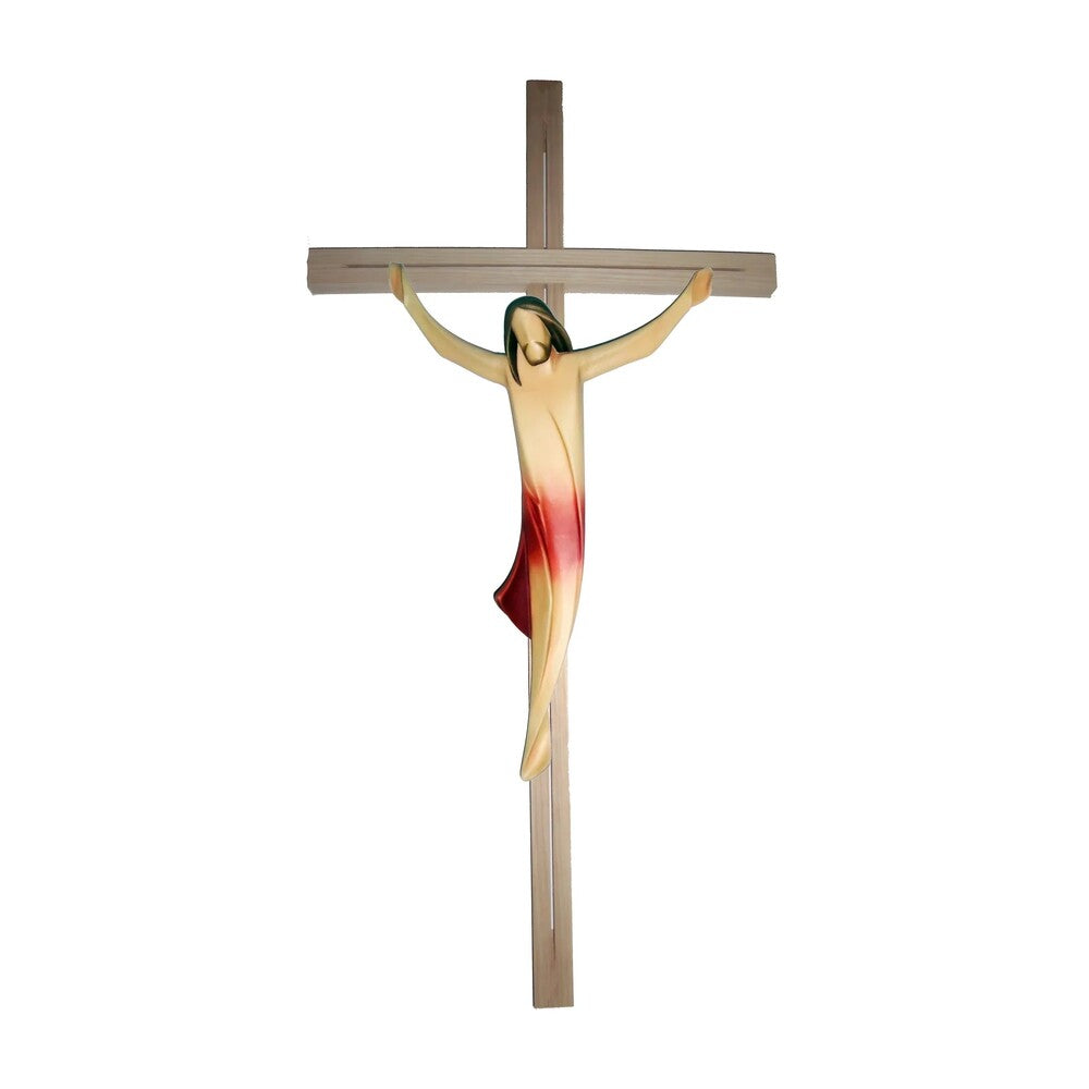 Stylized Christ on Maple and Linden Wood Cross Val Gardena