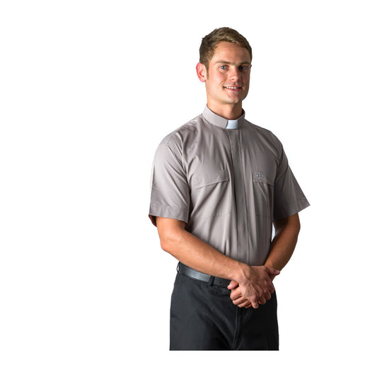 Grey Poly/Cotton Rich Short Sleeve Tab Collar Shirt