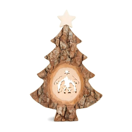 Natural Wood Christmas Tree with Nativity Silhouette | Val Gardena