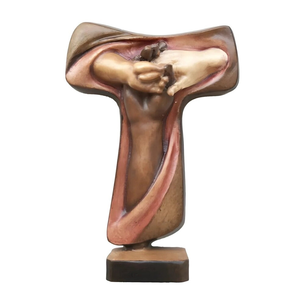 Tau Cross of Peace in Val Gardena Wood, Artisan Sculpture of Unity