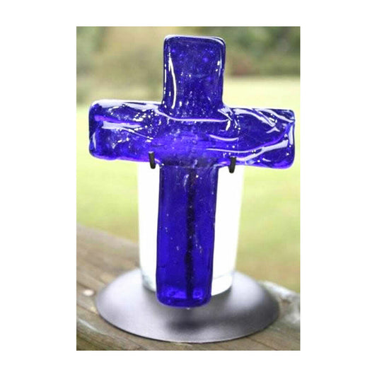 Glass Cross & Candle - Cobatlt