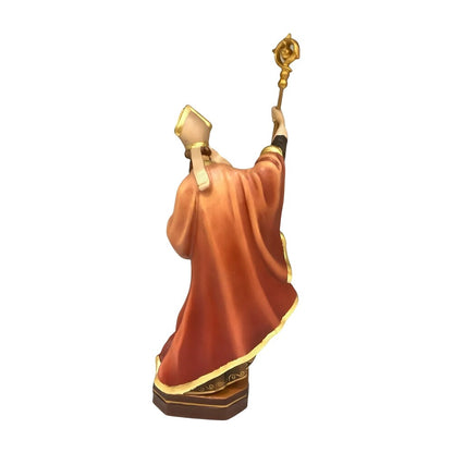 Statue Saint Caius Pope in Carved Wood from Val Gardena, Colored Finish