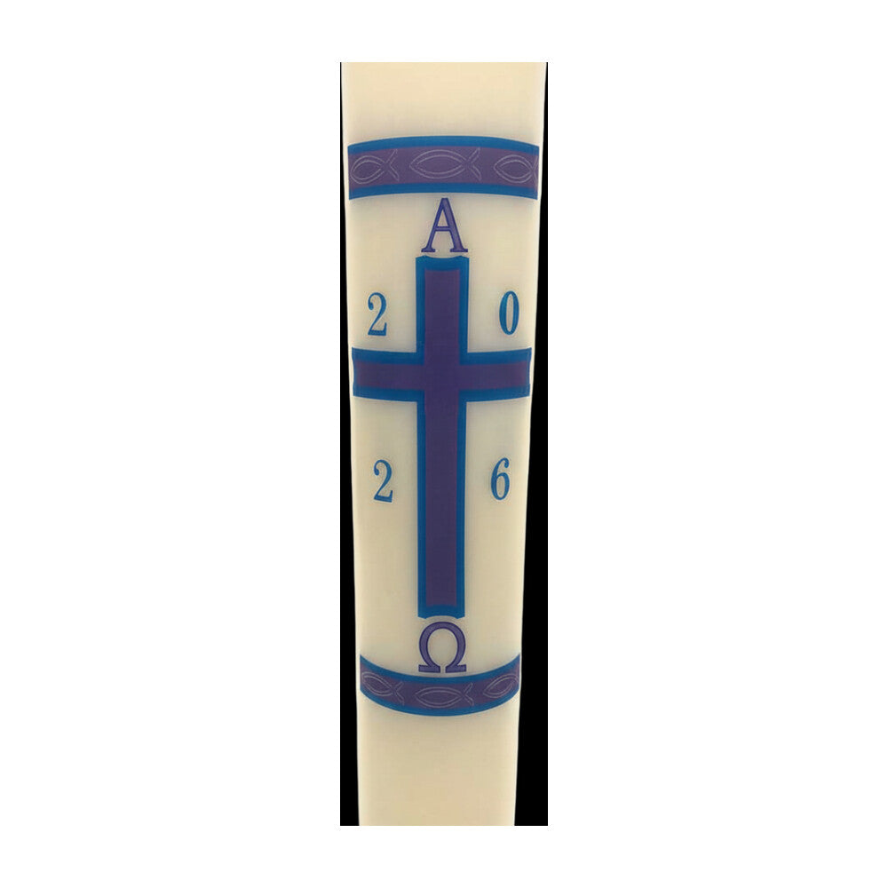 Blue & Purple Cross with Fish Paschal Candle