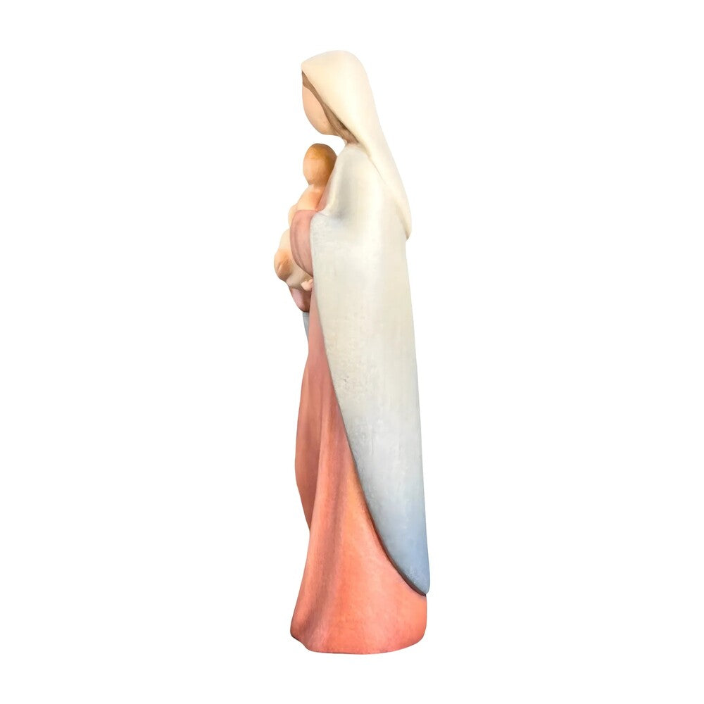Modern Madonna with Child, Val Gardena Artisanal Wood Sculpture