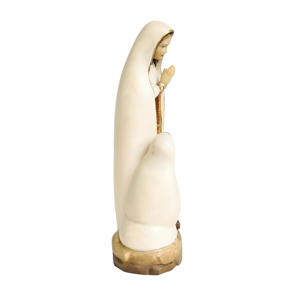 Lourdes Madonna Sculpture with Bernadette in Hand-Carved Val Gardena Wood