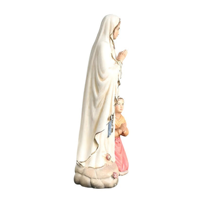Our Lady of Lourdes with Saint Bernadette Carved in Val Gardena Wood