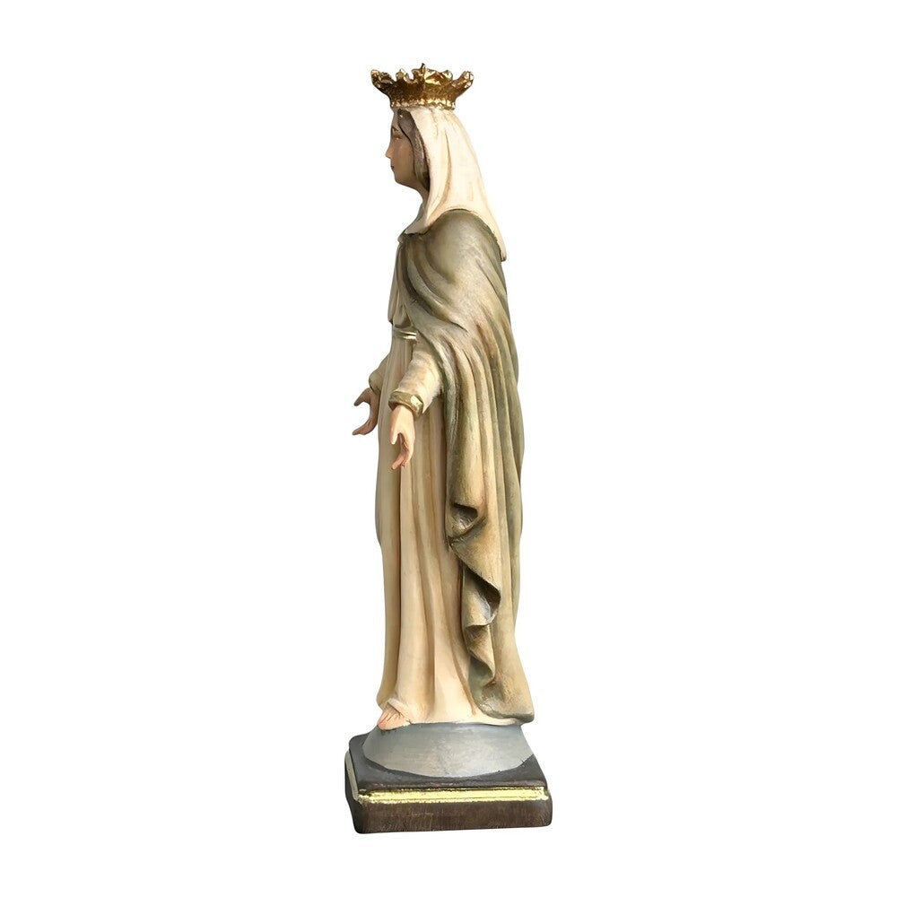 Statue Madonna with Crown and Welcoming Gesture, Val Gardena Wood Sculpture
