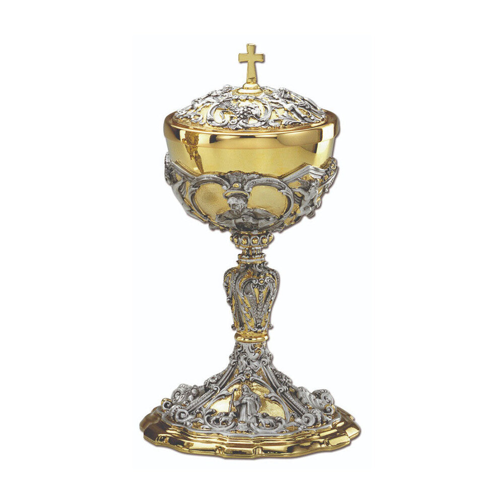 10 1/4" Ornate Two Tone Silver & Gold Plated Ciborium