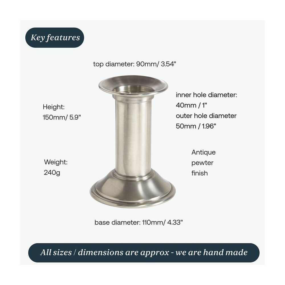 Small Antique Finish Pewter Pillar Candle Holder