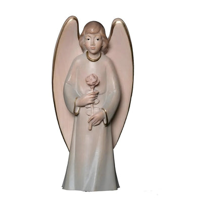 Guardian Angel with Rose, Maple Wood Sculpture from Val Gardena
