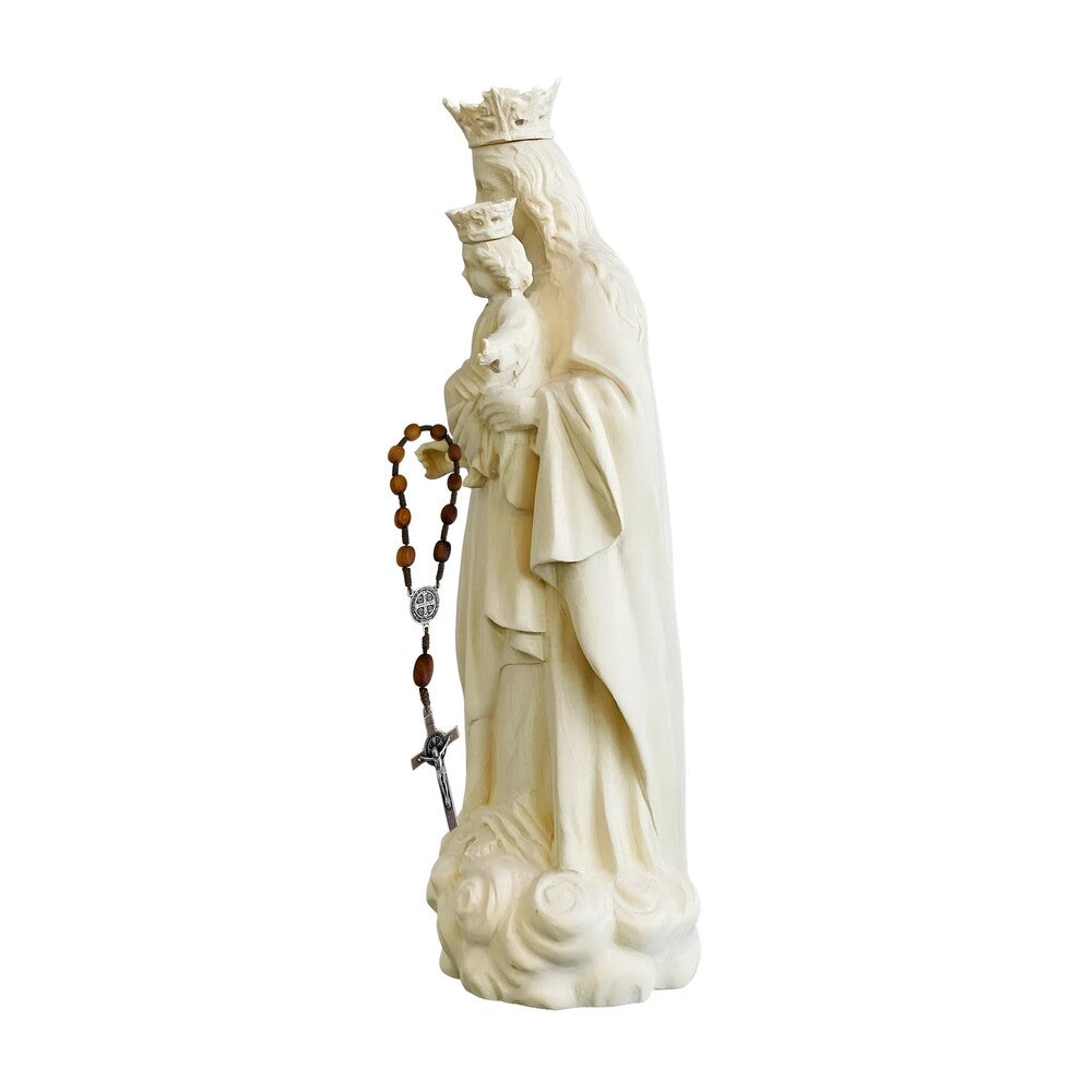 Our Lady of the Rosary with Child Statue Val Gardena Wood