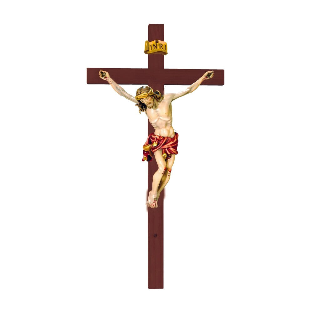 Hand-Carved Crucifix from Val Gardena Wood, Classic Line