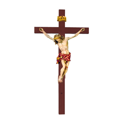 Hand-Carved Crucifix from Val Gardena Wood, Classic Line