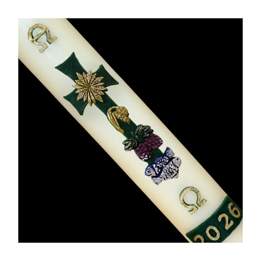 Green Cross with Sun & Grapes Paschal Candle