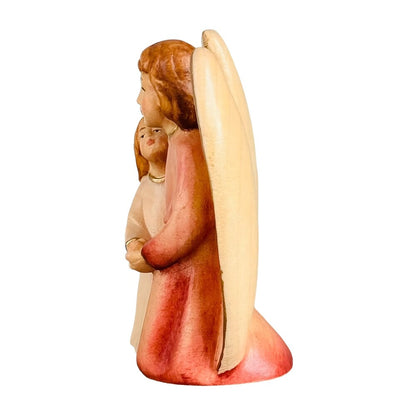 Guardian Angel Sculpture with Girl in Val Gardena Maple Wood