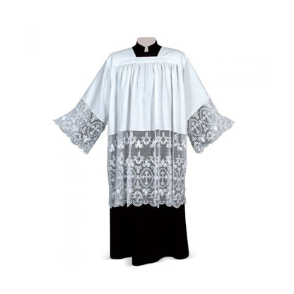 Classic Linen Cotta with Ornate Macramé Cross Lace