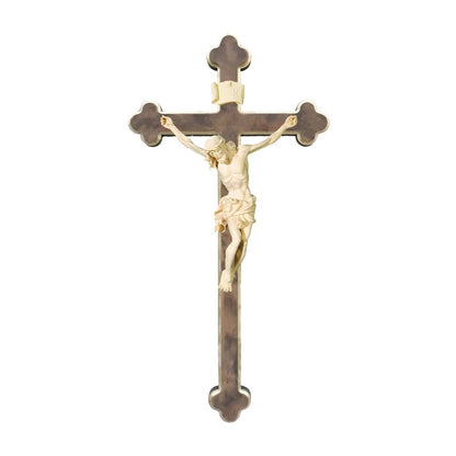 Maple Wooden Crucifix on Baroque Cross, Oil Painted