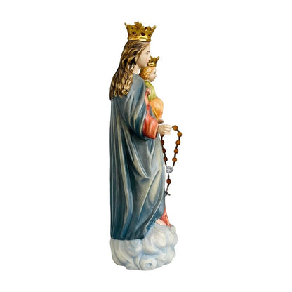 Our Lady of the Rosary with Child Statue Val Gardena Wood