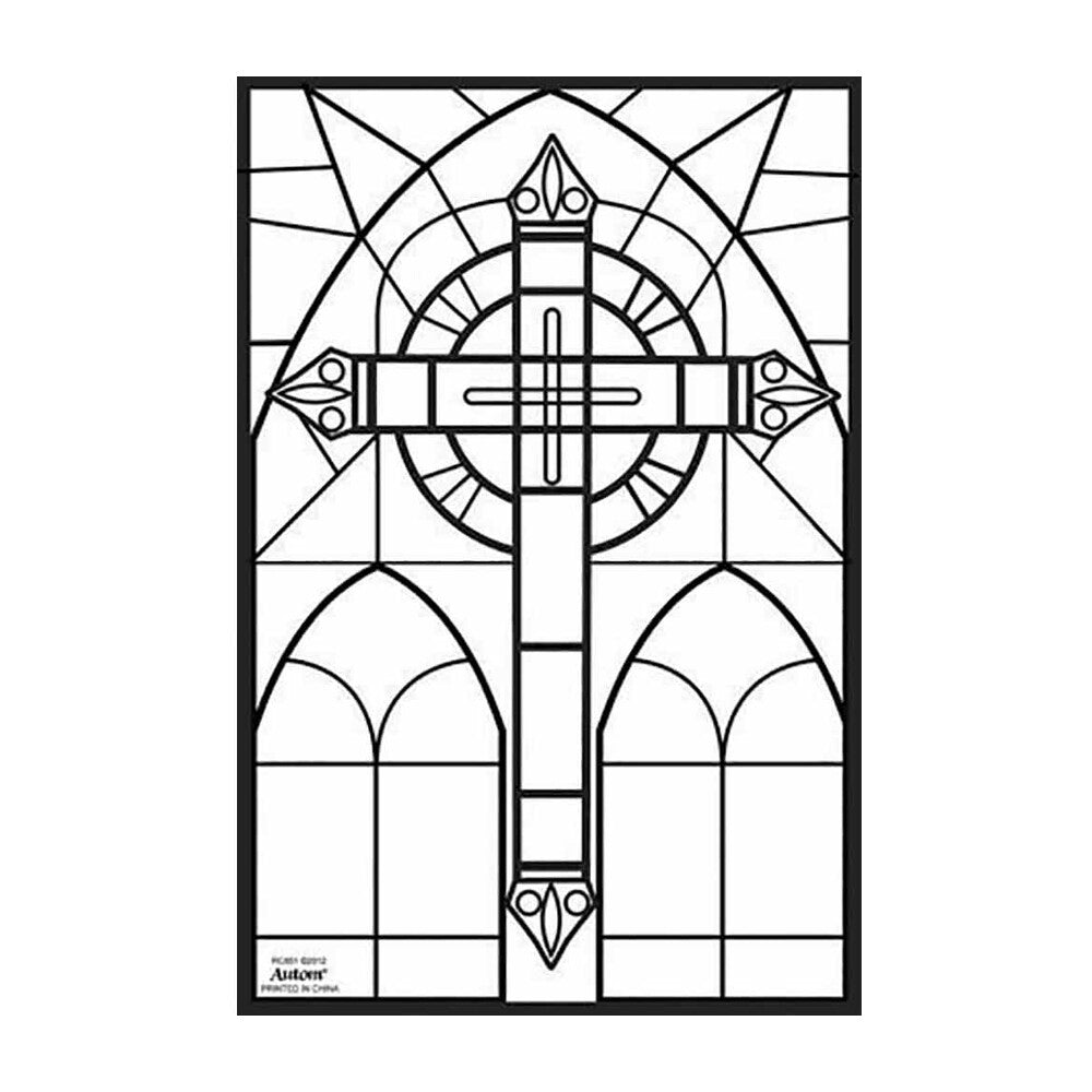 Cross Stained Glass Window Colouring Poster