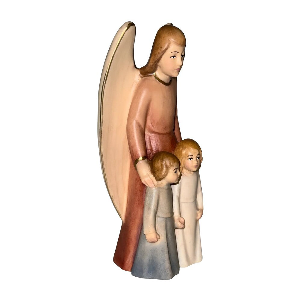 Guardian Angel with Children: Maple Wood Sculpture from Val Gardena