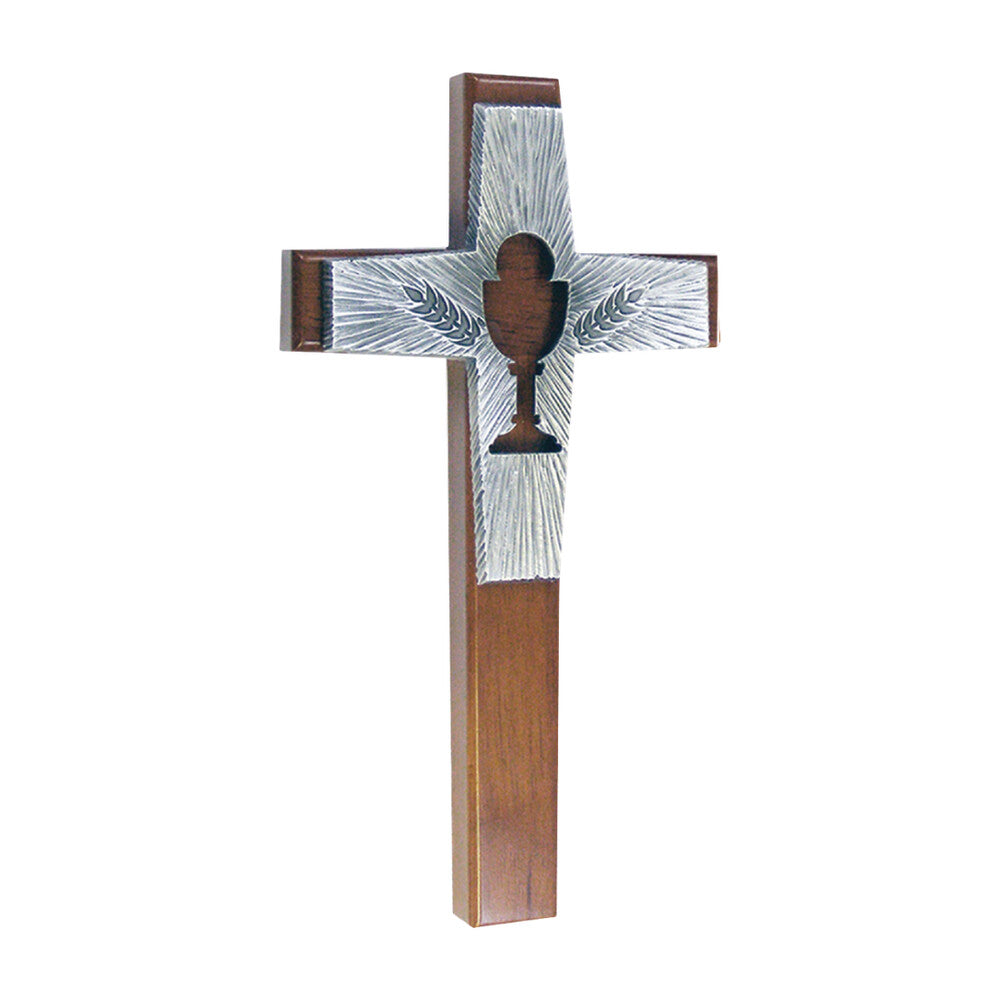 8" Walnut Chalice Cup Cross with Antique Silver Finish