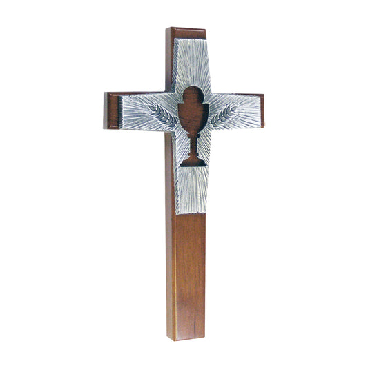 8" Walnut Chalice Cup Cross with Antique Silver Finish