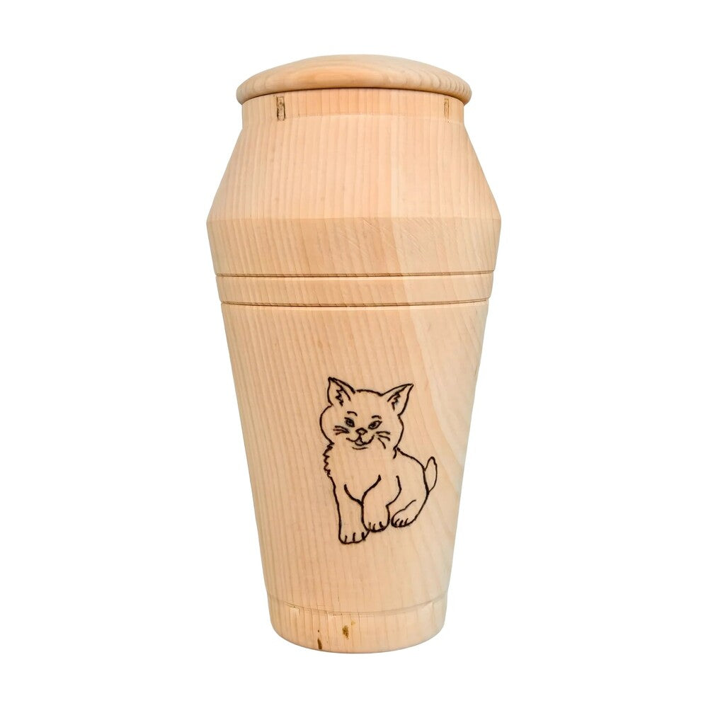 Maple Wood Commemorative Urn for Pyrography Engraved Cat | 16 cm