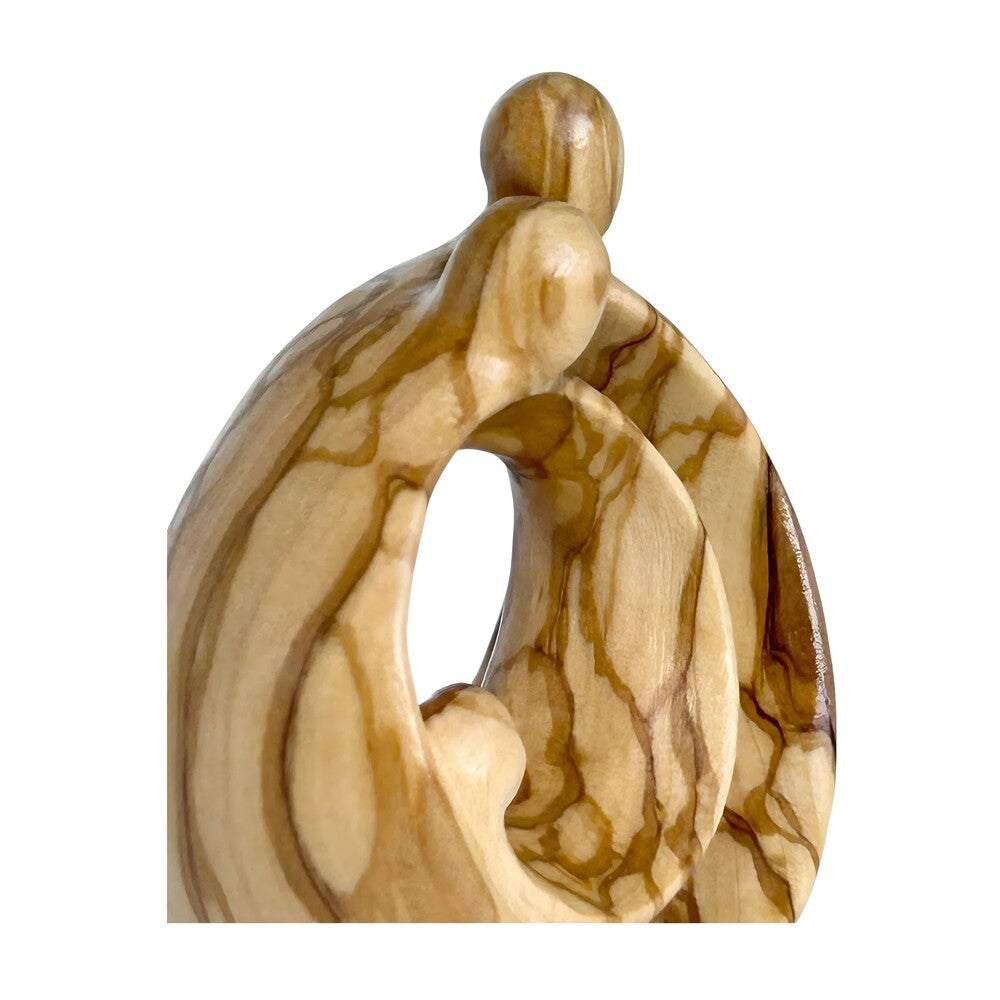 Modern Stylized Nativity Scene in Maple Wood – Family Embrace Sculpture
