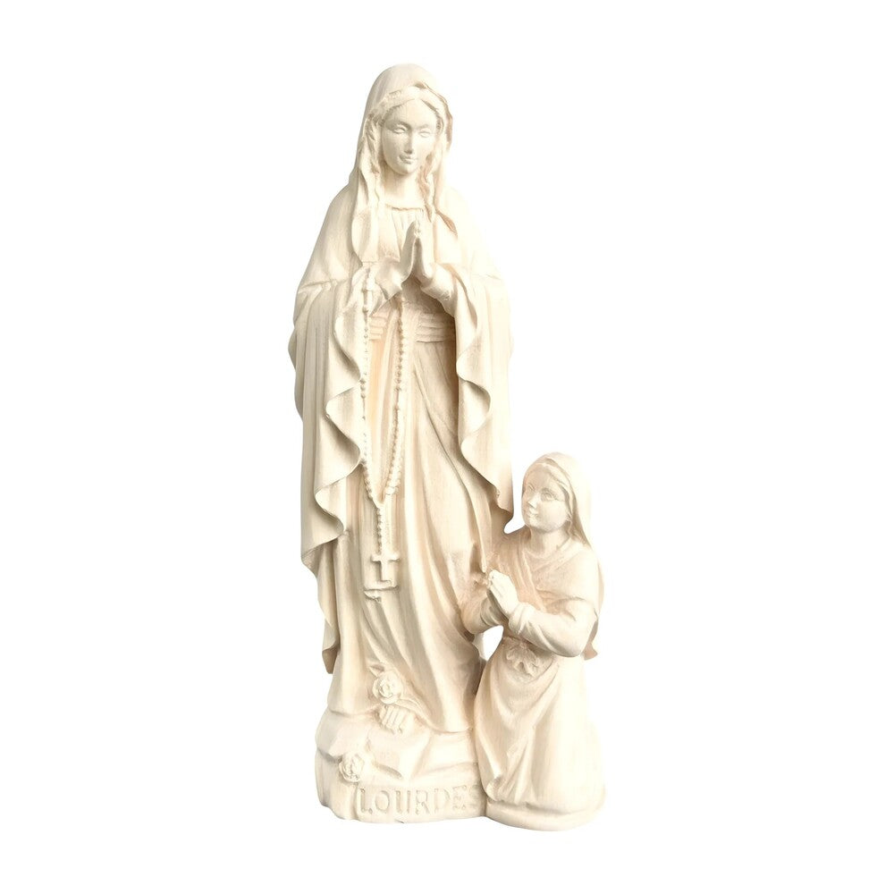 Our Lady of Lourdes with Saint Bernadette Carved in Val Gardena Wood