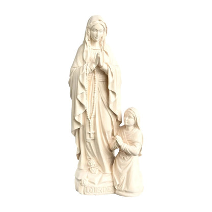 Our Lady of Lourdes with Saint Bernadette Carved in Val Gardena Wood