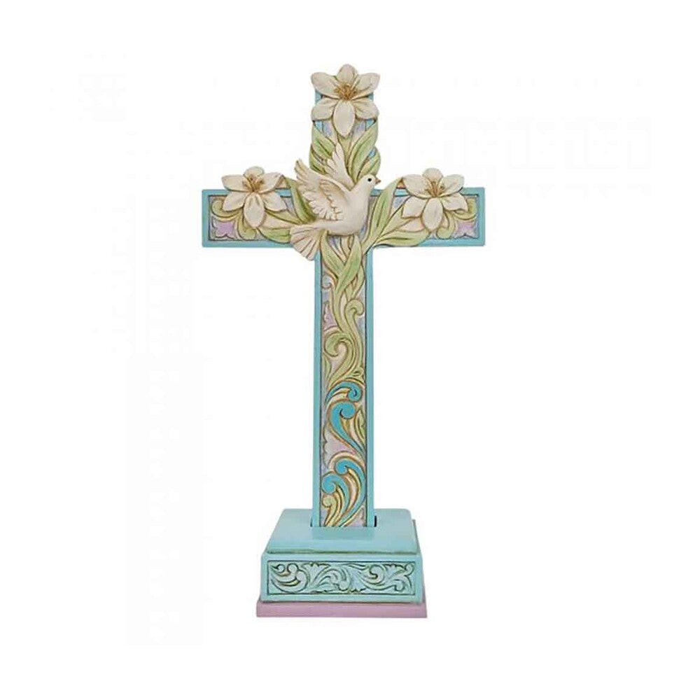 Cross with Lilies and Dove Figurine