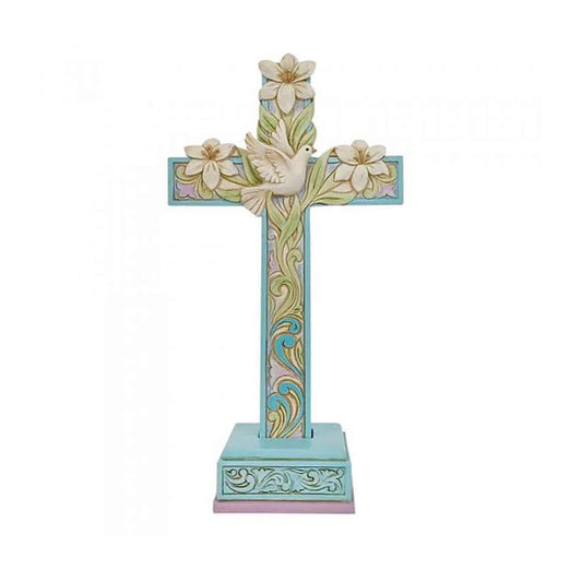 Cross with Lilies and Dove Figurine