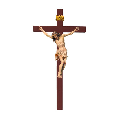 Hand-Carved Crucifix from Val Gardena Wood, Classic Line