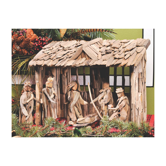 8" Scale Natural Driftwood 6 Piece Nativity Set with Stable