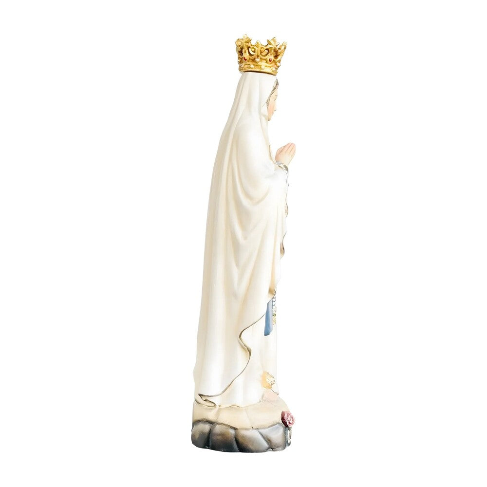 Our Lady of Lourdes Statue with Golden Crown in Carved Wood