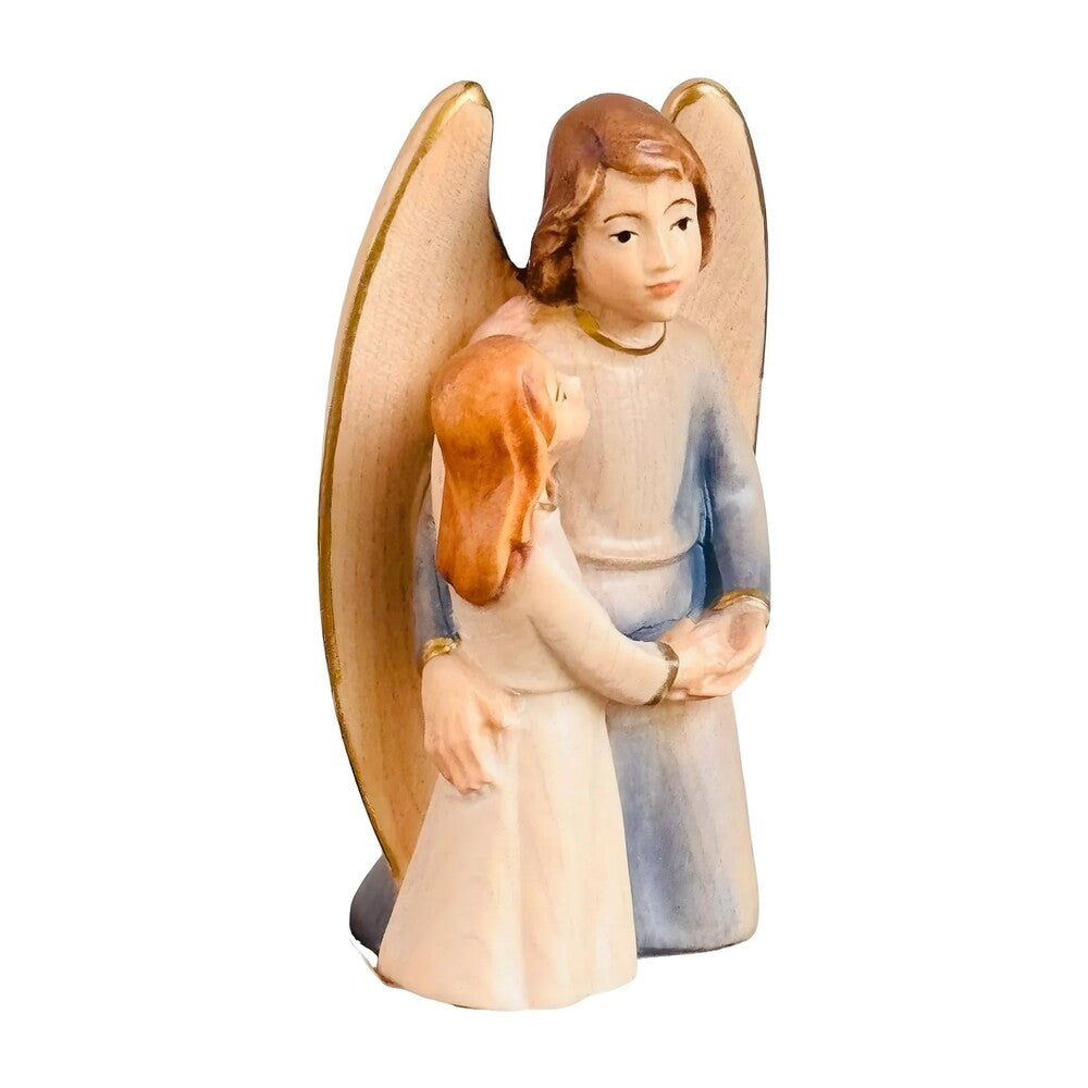 Guardian Angel Sculpture with Girl in Val Gardena Maple Wood
