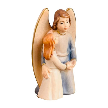 Guardian Angel Sculpture with Girl in Val Gardena Maple Wood