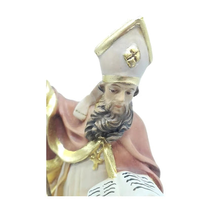 Hand Carved Wooden Statue Saint Adolph Bishop with Crozier – Val Gardena