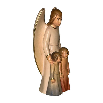 Guardian Angel with Children: Maple Wood Sculpture from Val Gardena