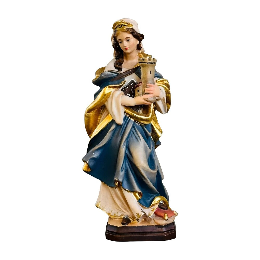 Santa Barbara with Tower: Handcrafted Wood Carving from Val Gardena