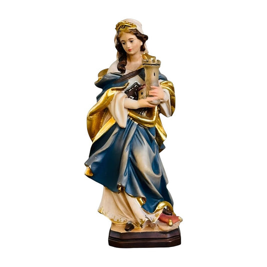 Santa Barbara with Tower: Handcrafted Wood Carving from Val Gardena